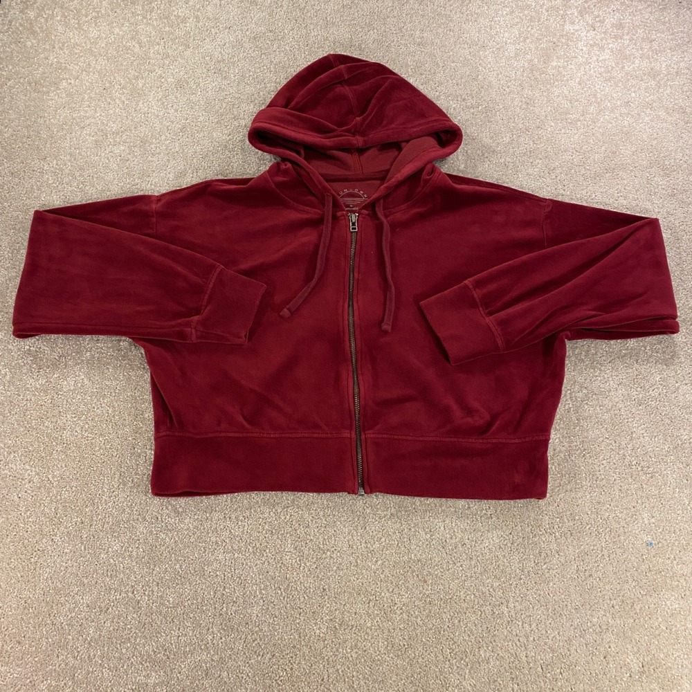 Sundownβ by Splendid Zip Hoodie Womens XL Burgundy Velour Cropped Relaxed